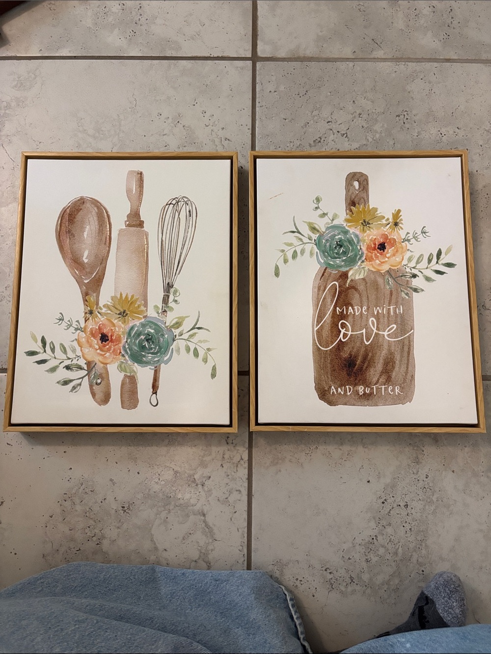 Kitchen Floral Utensil Wall Art Set in Brown, Teal & Peach